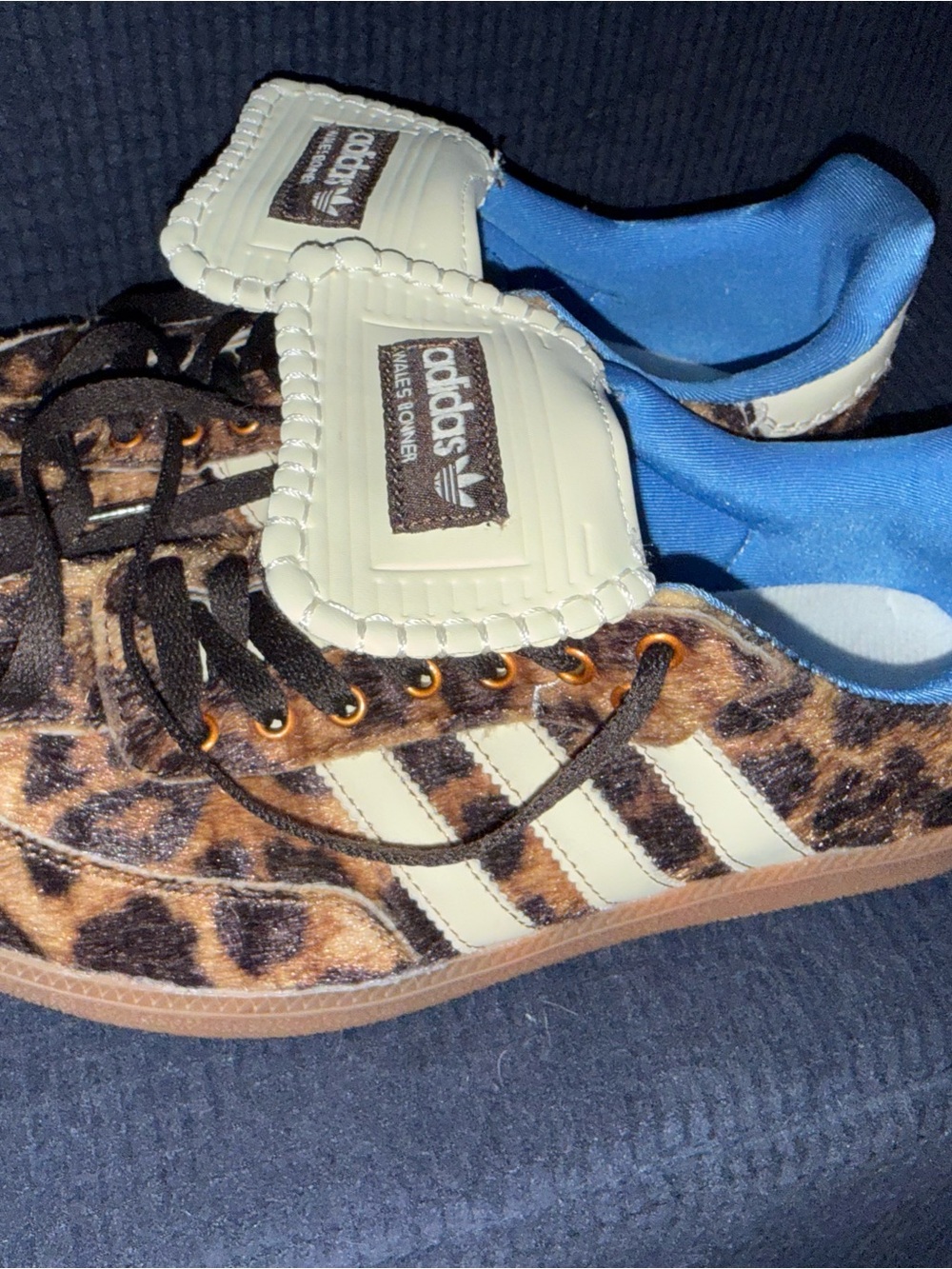 adidas Brown Leopard Print Pony Hair Sneakers w/Light Blue Lining Wales Bonner - Picture 5 of 6